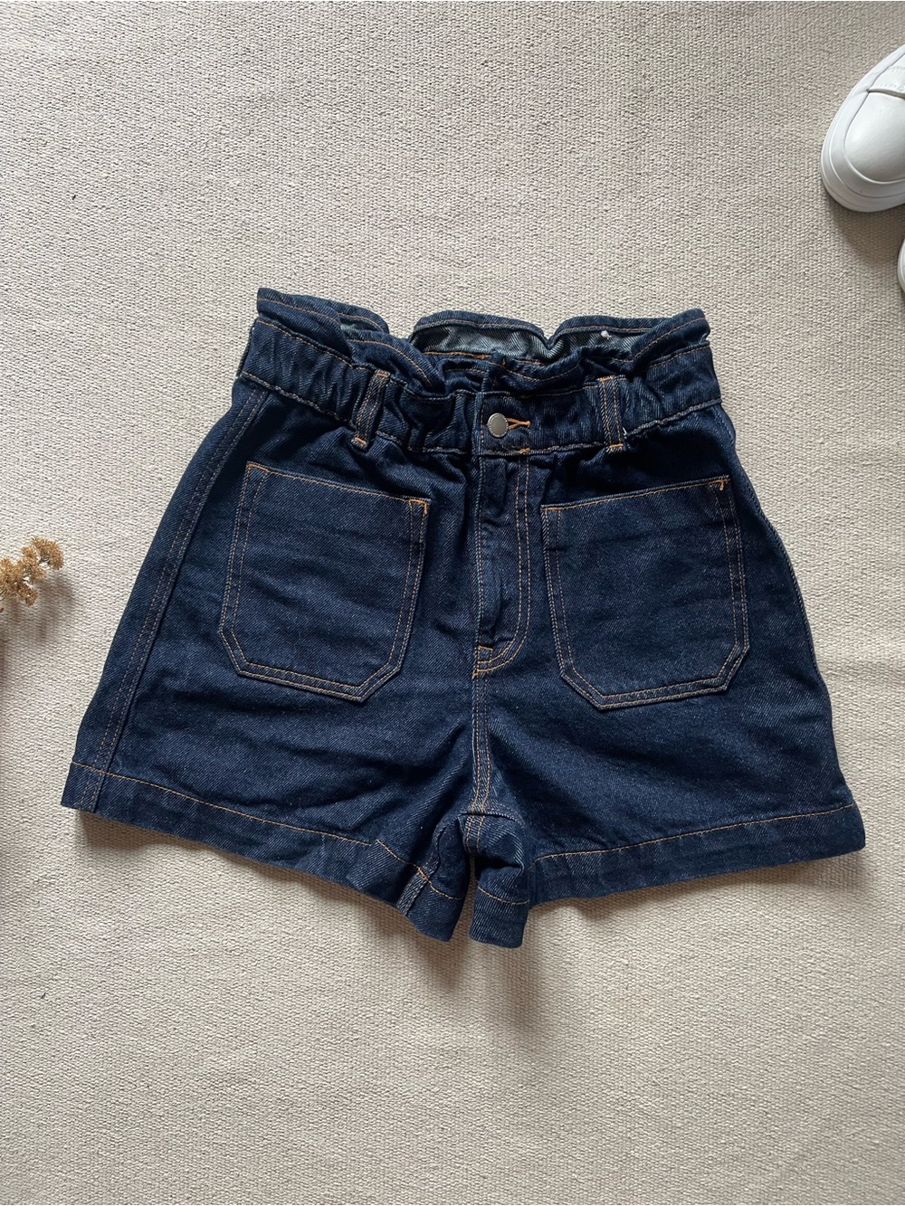 Zara High Waist Paperbag Dark Wash Denim Shorts Size 4 EUR 36 Y2K